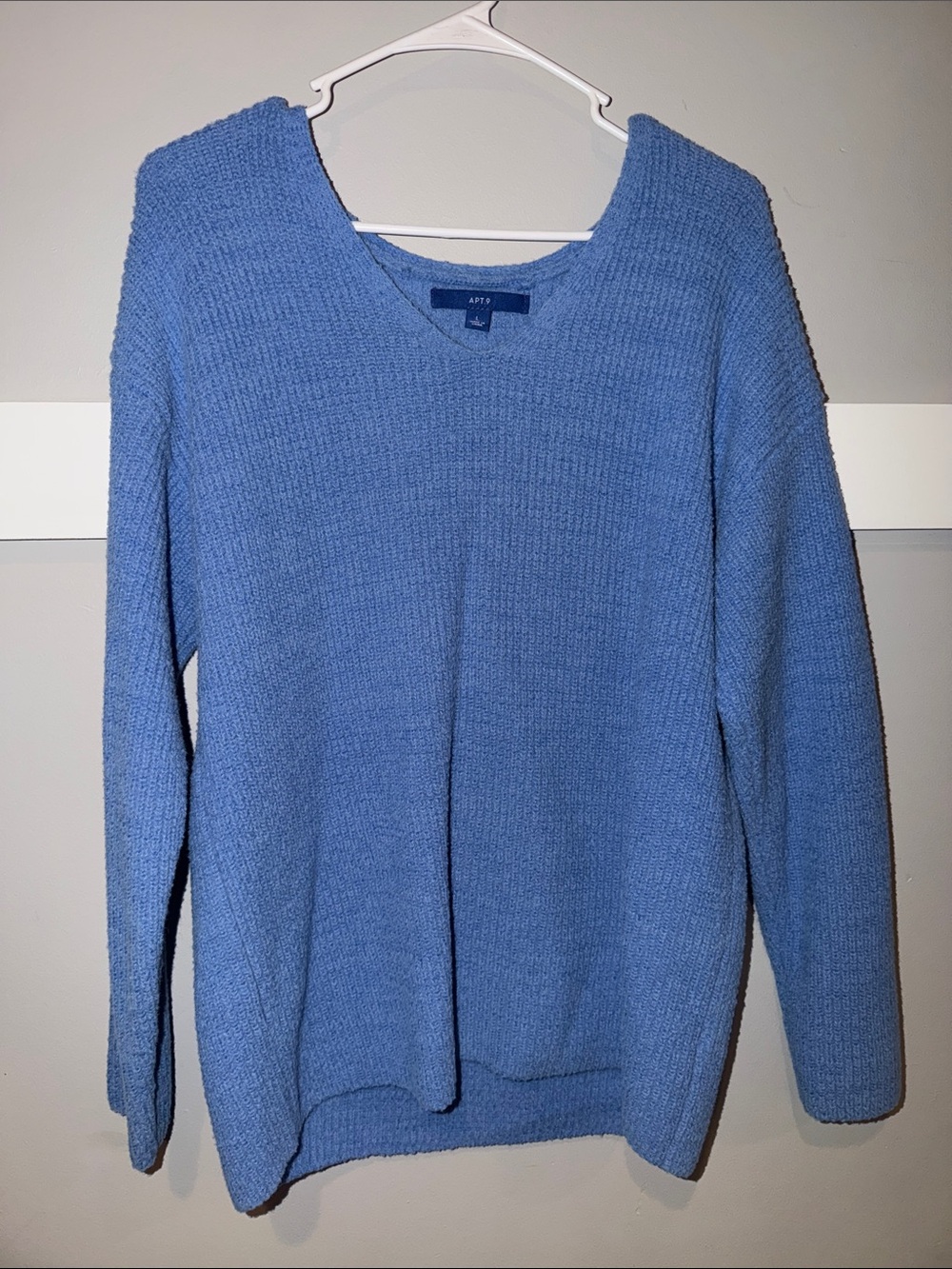 Apt. 9 Women's Dusty Blue V-Neck Ribbed Knit Sweater